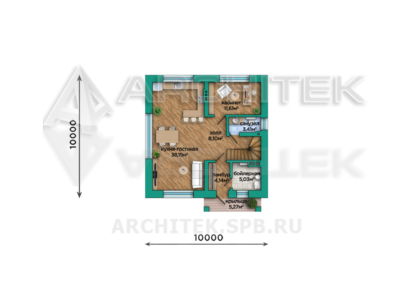 VR-474-P Проект простого коттеджа из газобетона с мансардой 10х11.5