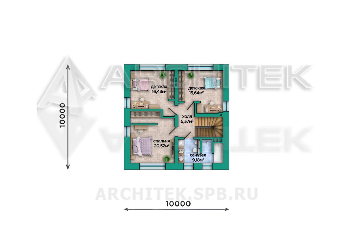 VR-474-P Проект простого коттеджа из газобетона с мансардой 10х11.5