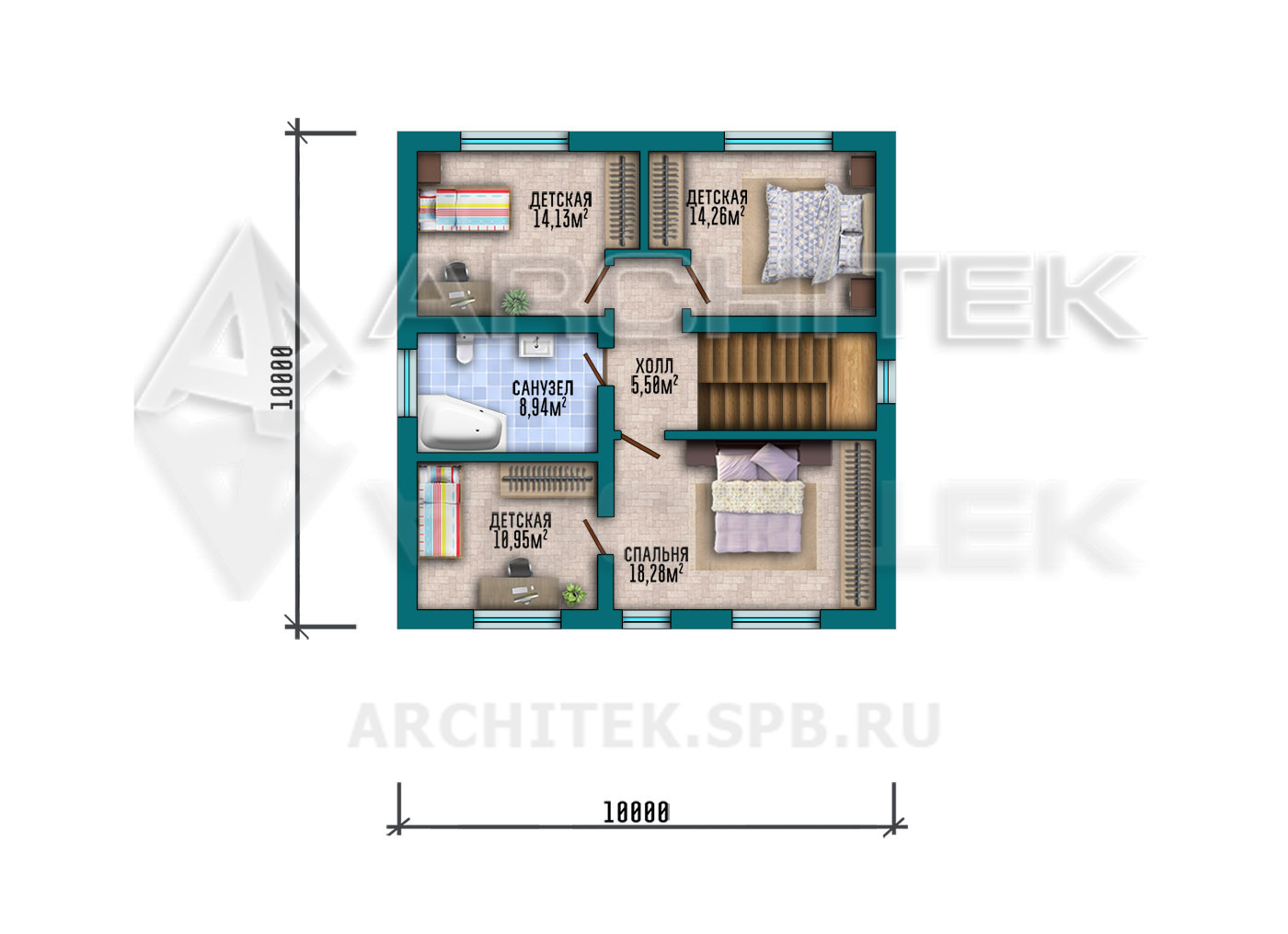 VR-491-P/1 Проект простого 2х-этажного дома из газобетонных блоков 10×12.33