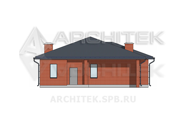 VR-497-K Проект 1-этажного дома 14×21.4 из керамических блоков с террасой и автомобильным навесом