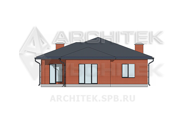 VR-497-K Проект 1-этажного дома 14×21.4 из керамических блоков с террасой и автомобильным навесом