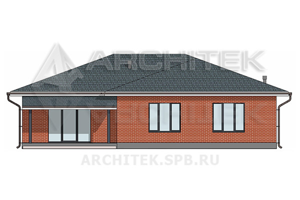 VR-502-P/1 Проект 1-этажного коттеджа из газобетона с террасой 15х14