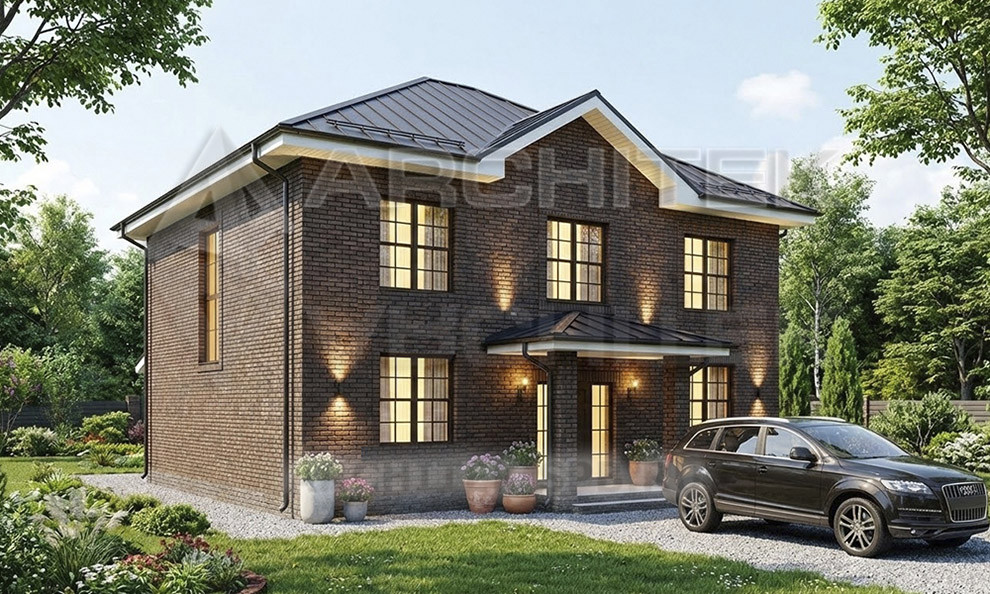 VR-529-P/1 Готовый проект простого двухэтажного дома из пеноблоков с террасой 13х11.6