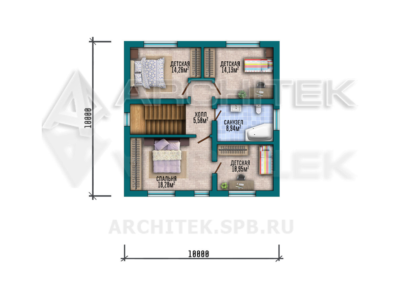 VR-538-P Проект простого двухэтажного коттеджа из газобетонных блоков 10×12.33