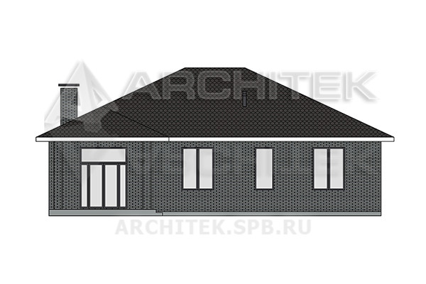 VR-543-P Проект компактного одноэтажного дома 15.5×17.7 из газобетона с террасой