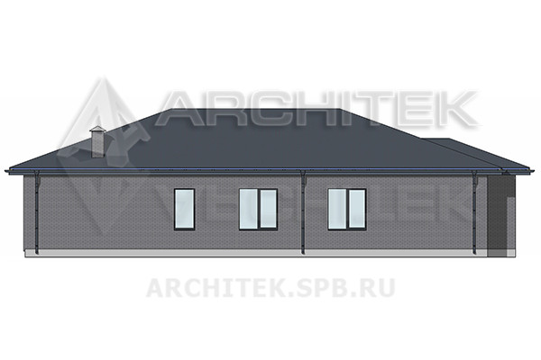 VR-545-K/1 Готовый проект одноэтажного кирпичного дома 14×21.4 с террасой и гаражом-навесом