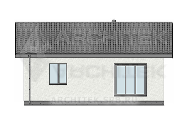 VR-555-P/1 Проект простого маленького дома 50 м² из пеноблоков с террасой 10х6.7