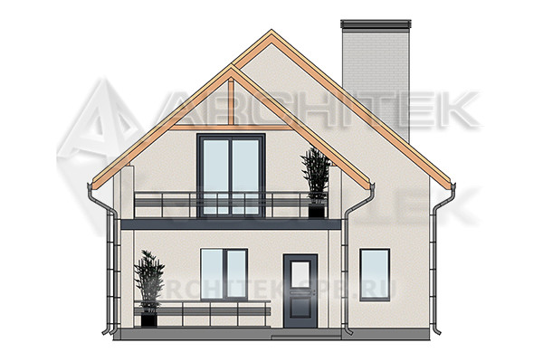 VR-562-K/1 Готовый проект небольшого простого дома из керамических блоков с мансардой, террасой, балконом 9х10.7