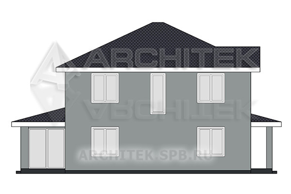 VR-573-P/1 Готовый проект простого двухэтажного дома из пеноблоков с верандой 11.4х17.6